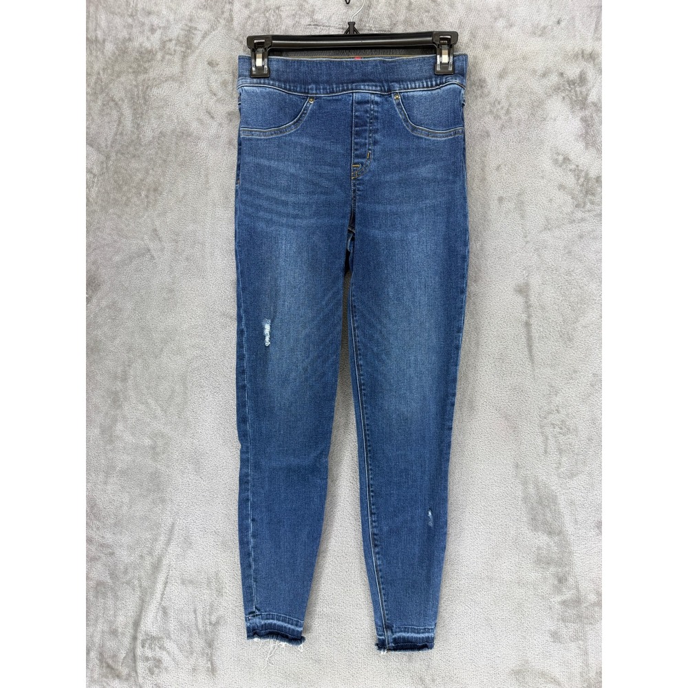 Spanx Jean-ish Ankle Leggings Medium Wash Distressed Frayed Hem 20203R Small